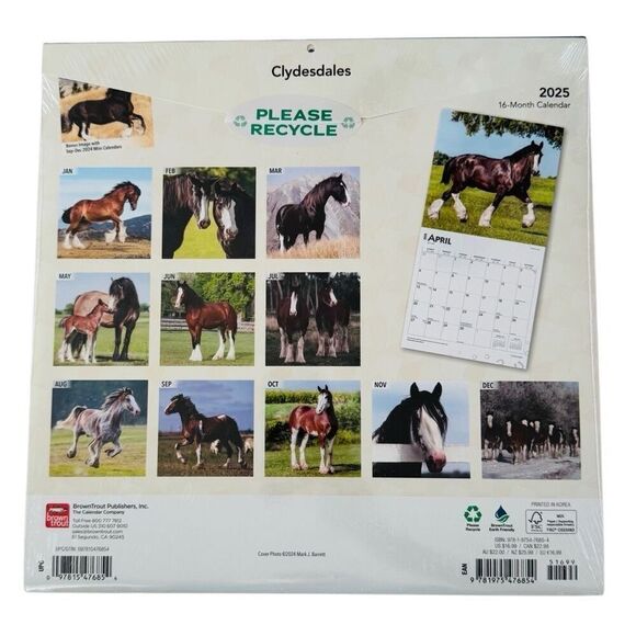 Browntrout Clydesdales Equestrian 2025 12 x 12 Wall Calendar - Picture 2 of 2